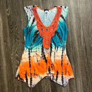 Colorful Tie-Dye Crochet Accent Top